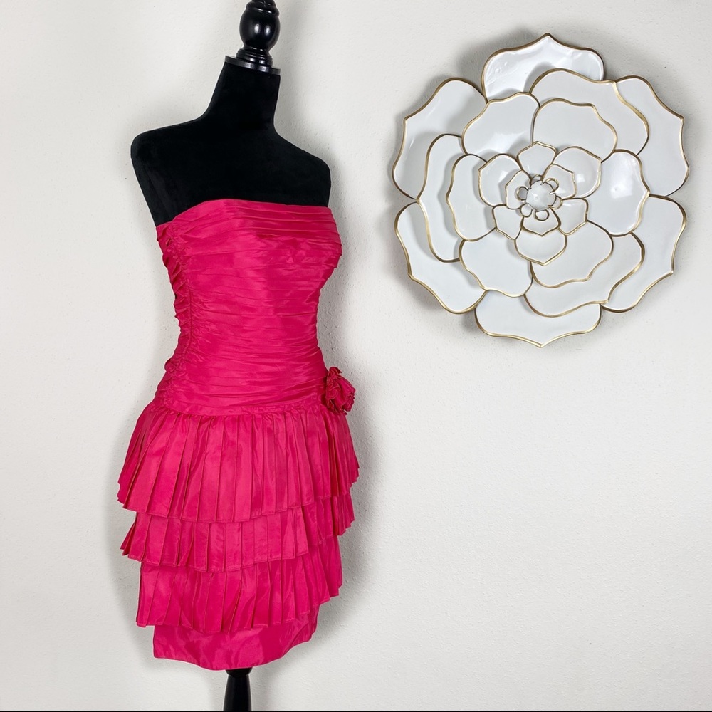 Vintage TADASHI fuschia taffeta strapless dress - Picture 5 of 13